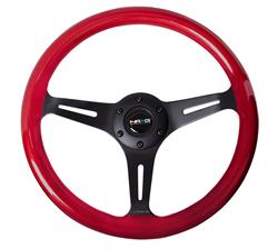 Steering Wheel, Classic Woodgrain, 13 3/4 in. Diameter, 6 Bolt, Red Pearl/Flake Grip, Black Spokes, Sold individually