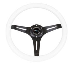 Steering Wheel, Classic Woodgrain, 13 3/4 in. Diameter, 6 Bolt, White Grip, Black Spokes, Sold individually