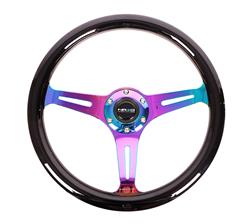 Steering Wheel, Classic Woodgrain, 13 3/4 in. Diameter, 6 Bolt, Black Grip, Neochrome Spokes, Sold individually