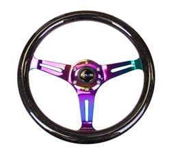 Steering Wheel, Classic Woodgrain, 13 3/4 in. Diameter, 6 Bolt, Chameleon Pearlescent Grip, Neochrome Spokes, Sold individually