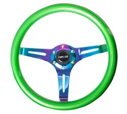 Steering Wheel, Classic Woodgrain, 13 3/4 in. Diameter, 6 Bolt, Green Pearl/Flake Grip, Neochrome Spokes, Sold individually