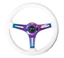 Steering Wheel, Classic Woodgrain, 13 3/4 in. Diameter, 6 Bolt, White Grip, Neochrome Spokes, Sold individually