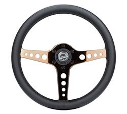 Steering Wheel, Light Weight Simulator, 13 3/4 in. Diameter, 6 Bolt, Black Leather Grip, Rose Gold Spokes, Sold individually