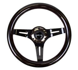 Steering Wheel, Classic Woodgrain, 12 1/4 in. Diameter, 1.5 in. Dish, 6 Bolt, Black Grip, Black Chrome Spokes, Sold individually