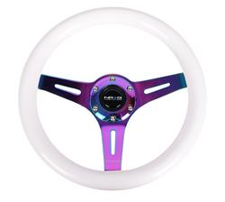 Steering Wheel, Classic Woodgrain, 12 1/4 in. Diameter, 6 Bolt, White Grip, Neochrome Spokes, Sold individually