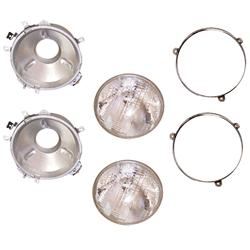 Headlight Assemblies, OEM Style, Sealed Beam Headlights, Clear Lenses, Chrome Housings, Jeep, Pair