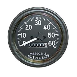 Speedometer, 0-60 MPH, Black Face, White Pointer, Polished Bezel, Jeep, Each