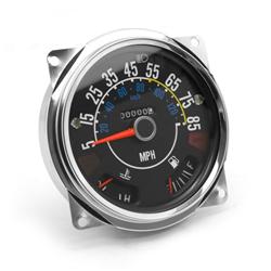 Speedometer Assembly, 5-85 mph Range, Black Face, Chrome Bezel, Temperature and Fuel Gauge, Jeep, Each