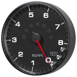 Tachometer, Spek-Pro, Analog, 0-8,000 rpm, Electrical, 5 in. Diameter, Black Face, Clear, Anti-Glare, Multi-Color Numbers, Each