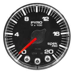 Gauges, Spek-Pro, EGT/Pyrometer, 0-2,000 degrees F, 2 1/16 in., Black Face, Multicolor Numbers, Chrome Bezel, Analog, Flat Anti-glare Lens, Each
