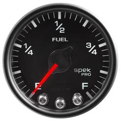 Gauges, Spek-Pro, Fuel Level, Empty-Full, 2 1/16 in., Black Face, Multicolor Numbers, Black Bezel, Analog, Electrical, Each