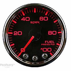 Gauges, Spek-Pro, Fuel Pressure, 0-100 psi, 2 1/16 in., Black Face, Multicolor Numbers, Black Bezel, Analog, Electrical, Smoked Lens, Each