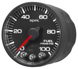 Gauges, Spek-Pro, Fuel Pressure, 0-100 psi, 2 1/16 in., Black Face, Multicolor Numbers, Black Bezel, Analog, Electrical, Flat, Anti-glare Lens, Each