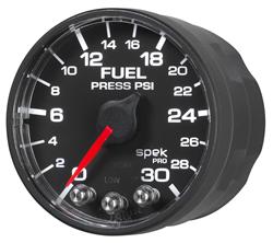 Gauges, Spek-Pro, Fuel Pressure, 0-30 psi, 2 1/16 in., Black Face, Multicolor Numbers, Black Bezel, Analog, Electrical, Flat, Anti-glare Lens, Each