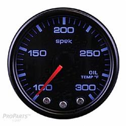 Gauges, Spek-Pro, Oil Temperature, 100-300 degrees F, 2 1/16 in., Black Face, Multicolor Numbers, Black Bezel, Analog, Electrical, Smoked Lens, Each