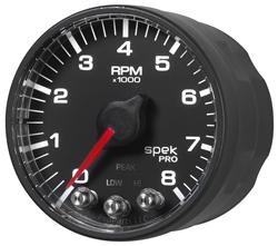 Gauges, Spek-Pro Tachometer, 0-8,000 rpm, 2 1/16 in., Black Face, Multicolor Numbers, Black Bezel, Analog, Flat Lens with Anti-glare Coating, Each