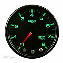 Gauges, Spek-Pro Tachometer, 0-8,000 rpm, 2 1/16 in., Black Face, Multicolor Numbers, Black Bezel, Analog, Smoked Lens with A Beveled Face, Each