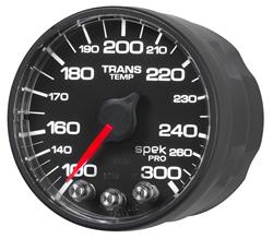 Gauges, Spek-Pro, Transmission Temp., 100-300 degrees F, 2 1/16 in., Black Face, Multicolor Numbers, Black Bezel, Analog, Flat Anti-glare Lens, Each