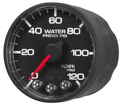 Gauges, Spek-Pro, Water Pressure, 0-120 psi, 2 1/16 in., Black Face, Multicolor Numbers, Black Bezel, Analog, Electrical, Flat Anti-glare Lens, Each