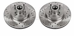 Brake Rotors, Evolution Cross-drilled and Slotted Surface, Vented, Iron, Natural, Pair