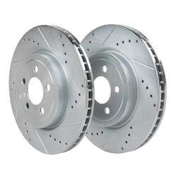 Brake Rotors, Drilled/Slotted, 13.6 in. Diameter, Iron, Zinc Dichromate Plated, Front, Chrysler, Dodge, Pair