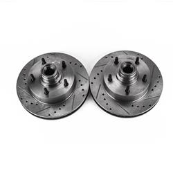 Brake Rotors, Iron, Natural, Drilled/Slotted, Driver/Passenger Side Front, Pair