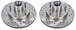 Brake Rotors, Cross-Drilled/Slotted, Iron, Natural, Front, Chevy, GMC, Isuzu, Pair