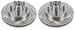 Brake Rotors, Cross-Drilled/Slotted, Iron, Natural, Front, Chevy, GMC, Pair