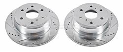 Brake Rotors, Drilled/Slotted, Iron, Zinc Dichromate Plated, Rear, Cadillac, Chevy, GMC, Pair