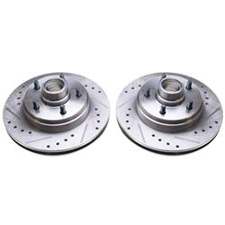 Rotors, Evolution, Cross-Drilled and Slotted, Vented, Iron, Zinc Plated, Buick, Chevy, GMC, Pontiac, Oldsmobile, Pair