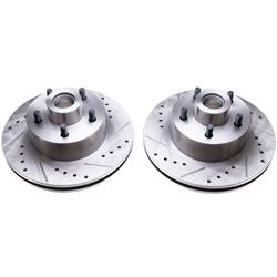 Brake Rotors, Evolution, Cross-drilled and Slotted, Iron, Natural, 11.00 in. O.D., Dodge, Plymouth, Pair