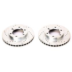 Brake Rotors, Evolution, Cross-drilled and Slotted, Iron, Zinc Plated, 11.90 in. O.D., Front, Chevrolet, GMC, Jeep, Pair