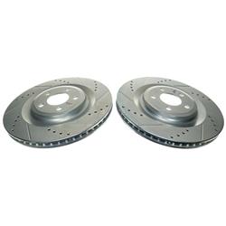 Brake Rotors, Evolution, Cross-Drilled and Slotted Surface, Vented, 13.78 in. Diameter, Iron, Zinc Plated, Rear, Ford, Lincoln, Pair