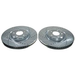 Brake Rotors, Evolution, Cross-Drilled and Slotted Surface, Vented, 14.29 in. Diameter, Iron, Zinc Plated, Front, Ford, Lincoln, Pair