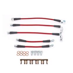 Brake Hoses, Braided Stainless Steel, Red PVC Cover, Front and Rear, Chevrolet, Pontiac, Kit