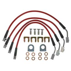 Brake Hoses, Braided Stainless Steel, Red PVC Cover, PTFE Lining, Front and Rear, Chevy, Kit