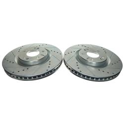 Brake Rotors, Evolution, Cross-Drilled and Slotted Surface, Vented, 12.80 in. Diameter, Iron, Zinc Plated, Front, for Hyundai, for Kia, Pair