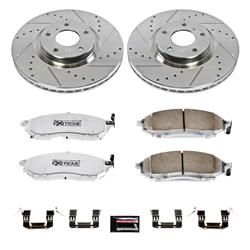 Brake Rotors/Pads, Cross-Drilled/Slotted, Iron, Zinc Dichromate Plated, Front, Infiniti, for Nissan, Kit