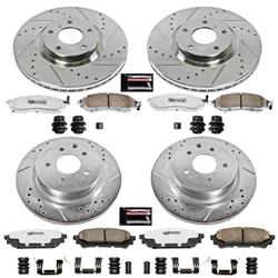 Brake Rotors/Pads, Cross-Drilled/Slotted, Iron, Zinc Dichromate Plated, Front/Rear, Infiniti, Nissan, Kit