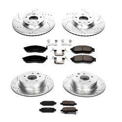 Brake Rotors/Pads, Drilled/Slotted, Iron, Zinc Plated, Ceramic Pads, Front/Rear, Infiniti, Nissan, Kit