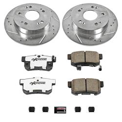 Brake Rotors/Pads, Drilled/Slotted, Iron, Zinc Dichromate Plated, Rear, for use on Honda®, Kit