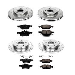 Brake Rotors/Pads, Cross-Drilled/Slotted, Iron, Zinc Dichromate Plated, Ceramic Pads, Mazda, Kit