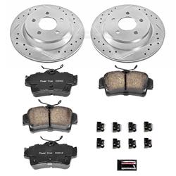 Brake Rotors/Pads, Cross-Drilled/Slotted, Iron, Zinc Dichromate Plated, Rear, Ford, Kit