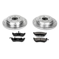 Brake Rotors/Pads, Drilled/Slotted, Iron, Zinc Dichromate Plated, Rear, Ford, Lincoln, Mercury, Kit