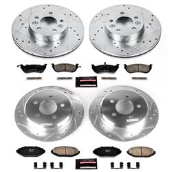 Pads and Rotors, Evolution Sport, Cross-Drilled/Slotted Surface, Iron, Zinc Plated, 12.450 in./11.220 in. Diameter, Z23 Carbon Fiber Ceramic Pads, Kit