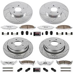 Brake Rotors/Pads, Drilled/Slotted, Iron, Zinc Dichromate Plated, Front/Rear, Ford, Mercury, Kit