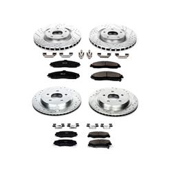 Brake Rotors/Pads, Drilled/Slotted, Iron, Zinc Dichromate Plated, Front/Rear, Cadillac, Chevy, Kit