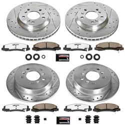 Brake Rotors/Pads, Drilled/Slotted, Iron, Zinc Dichromate Plated, Front/Rear, Chevy, Kit