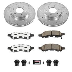 Brake Rotors/Pads, Drilled/Slotted, Iron, Zinc Dichromate Plated, Front, Chevy, Saab, Kit