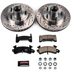 Brake Rotors/Pads, Cross-Drilled/Slotted, Iron, Natural Finish, Front, Chevy, Oldsmobile, Kit